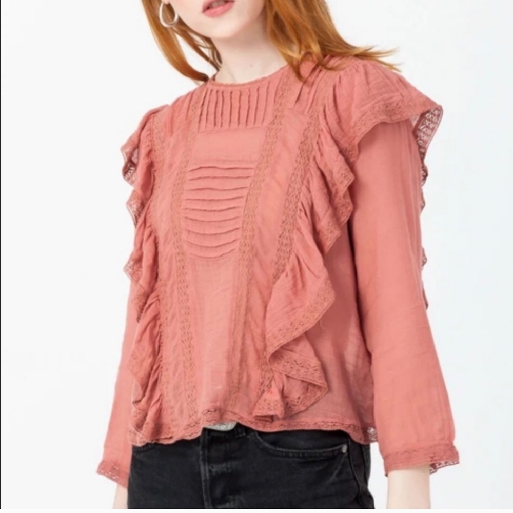 WTF Free People Jasmine Victorian Ruffle Rose Top
